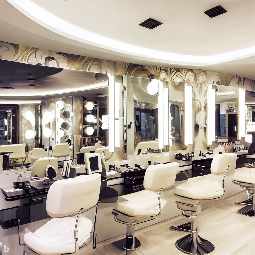 salon fryzjerski z fototapetą